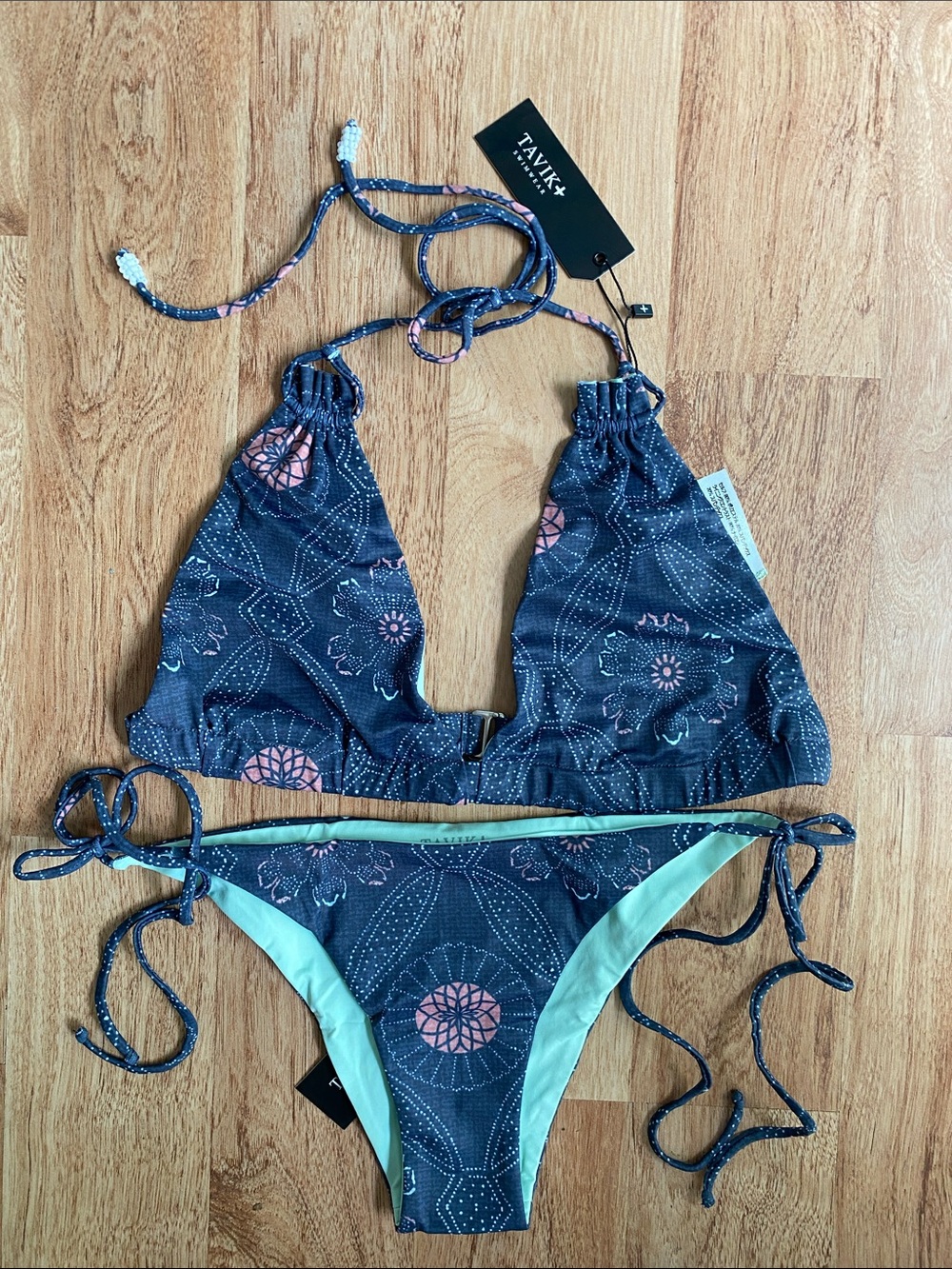 Tavik Yokota Floral String Bikini with Mint Lining NWT